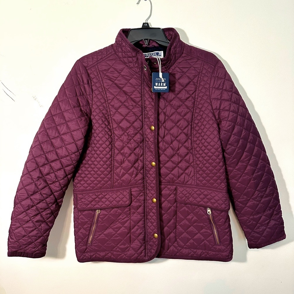 Joules Quilted Puffer Jacket in Plum